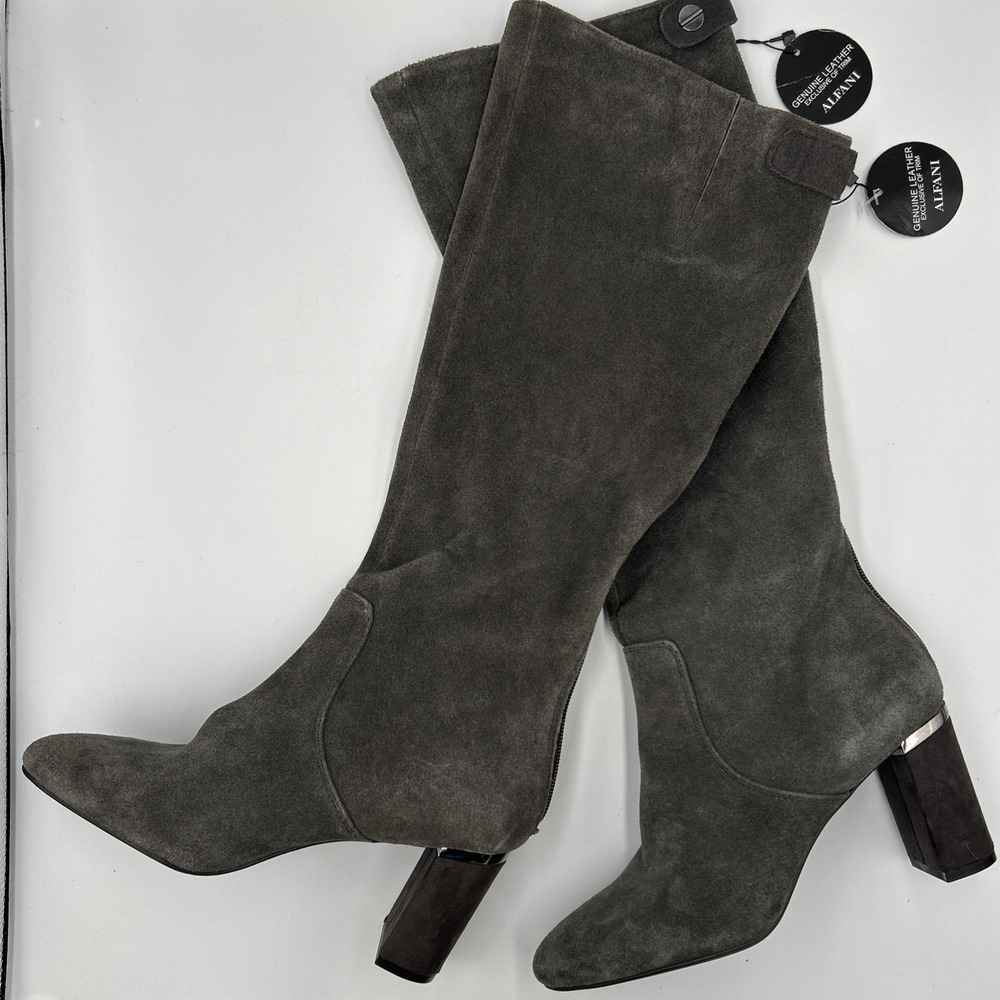 Alfani Women's Nessii Step 'N Flex Tall Boots Anthracite Grey Suede Leather Sz 7